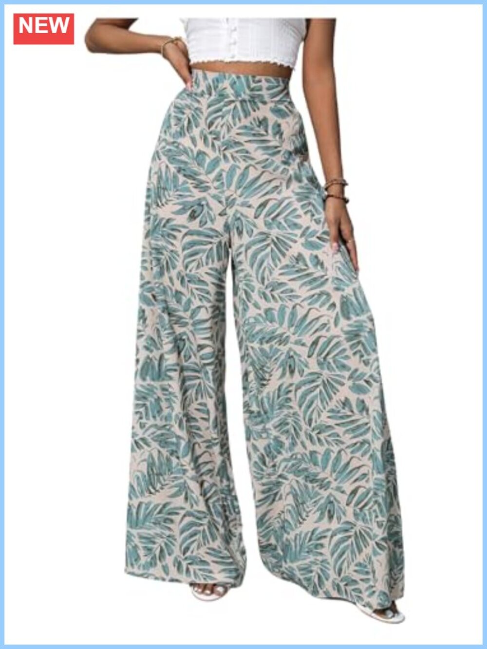 Women's Wide Leg Tropical Print Chiffon Palazzo Pants High Waisted